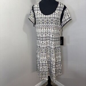 New Nue Options Dress Women's Large Black Multi Geometric Sleeveless Stretchy